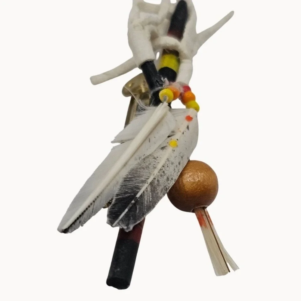 Style Beaded Feather Brooch Pin White Multicolor Southwestern‎ Boho Tribal Style